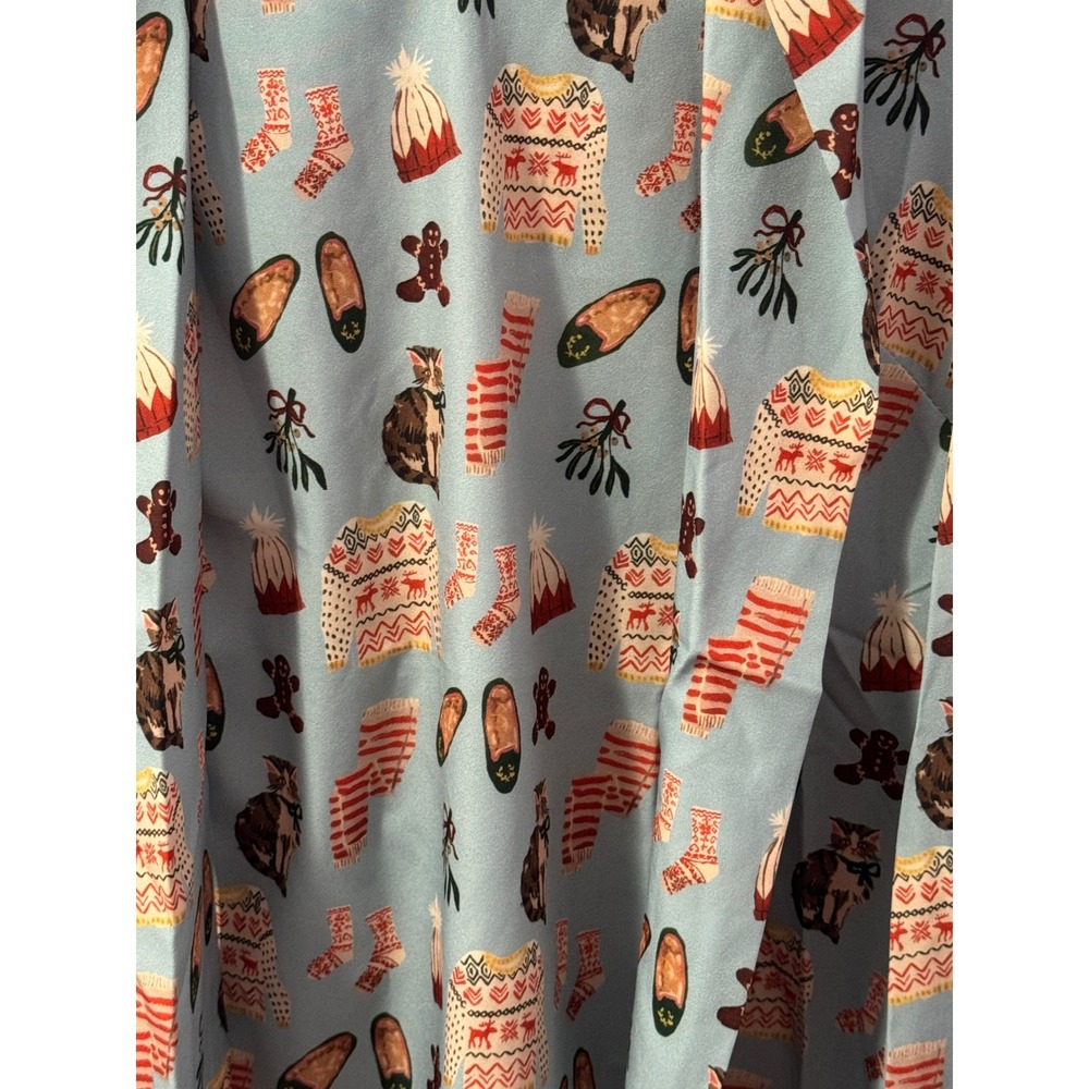 Tulip B Winter Print Bow Tie Neck Blouse Womens S Blue Holiday Novelty NWT - Picture 4 of 9